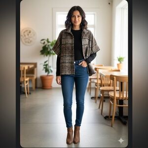 BCBGeneration Textured Plaid Cape Jacket NWOT